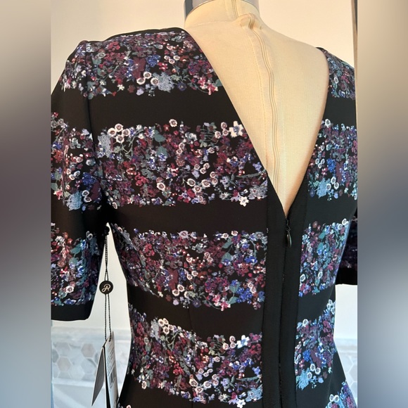 Adrianna Pappell Elbow Sleeves Floral Black Dress Size 8 - Picture 5 of 10